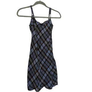 Blue Plaid Mini Dress Casual Mesh Mini Dress